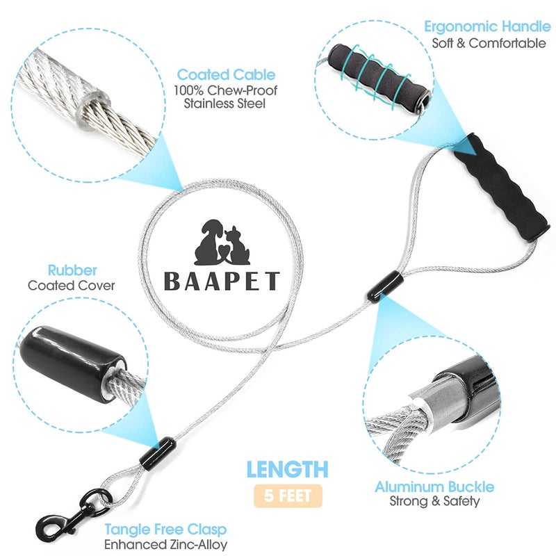 BAAPET 5 Feet Chew Proof Dog Leash with Coated Steel Cable and Soft Padded Handle Dog Leashes for Small, Medium and Large Dogs (White) - Image 2